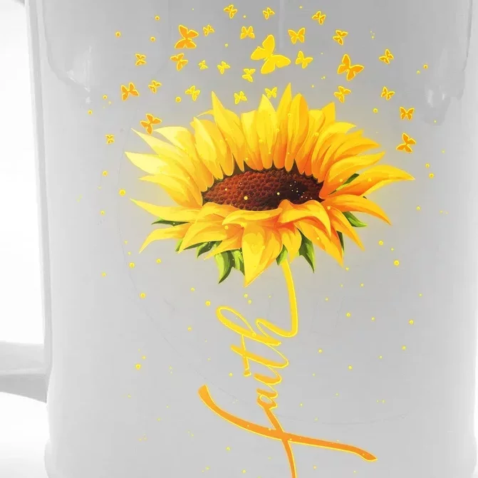 Inspirational Faith Sunflower & Butterflies Front & Back Beer Stein