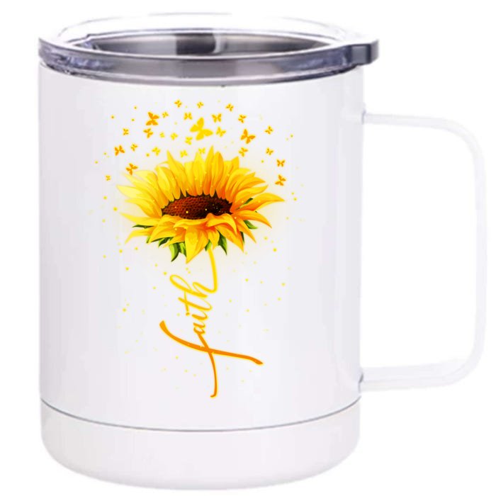 Inspirational Faith Sunflower & Butterflies Front & Back 12oz Stainless Steel Tumbler Cup