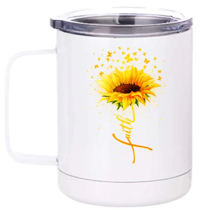 Inspirational Faith Sunflower & Butterflies Front & Back 12oz Stainless Steel Tumbler Cup