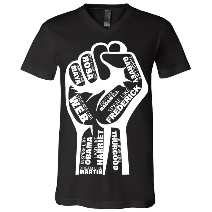 Inspirational People Black History Month Fist V-Neck T-Shirt