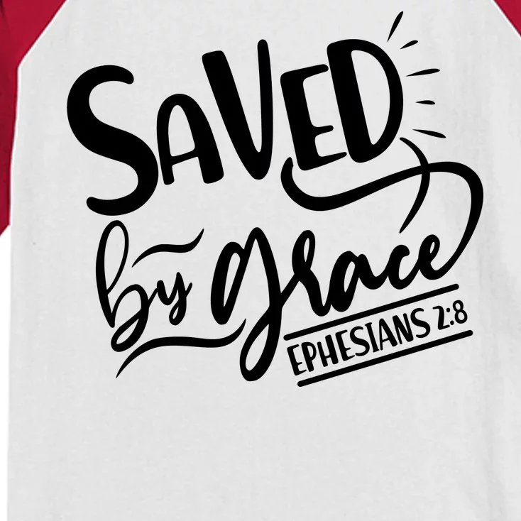 Inspirational Saved by Grace Ephesians 2:8 Kids Colorblock Raglan Jersey