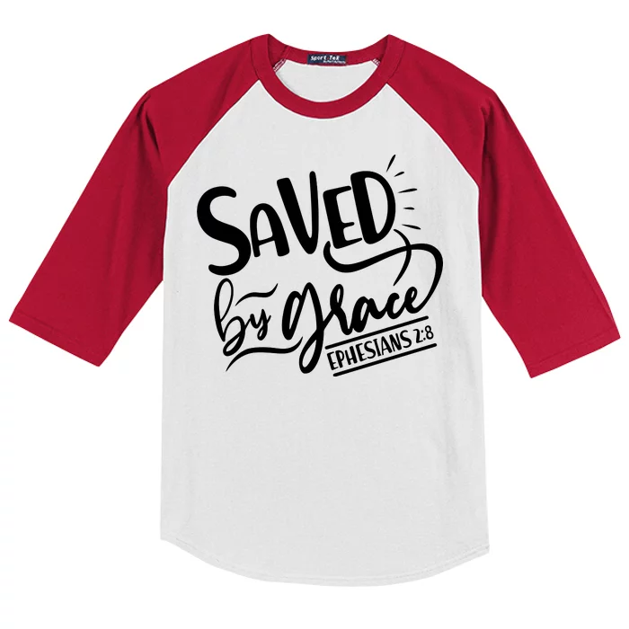 Inspirational Saved by Grace Ephesians 2:8 Kids Colorblock Raglan Jersey