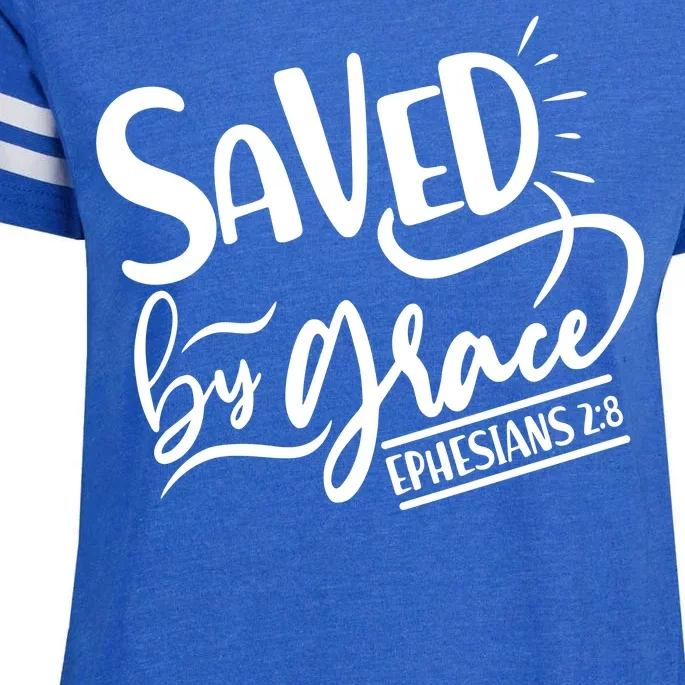 Inspirational Saved by Grace Ephesians 2:8 Enza Ladies Jersey Football T-Shirt