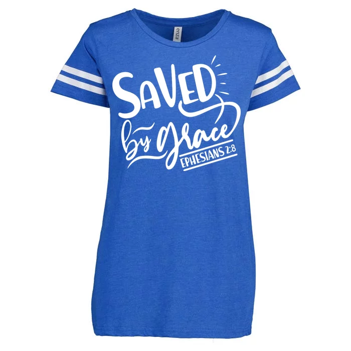 Inspirational Saved by Grace Ephesians 2:8 Enza Ladies Jersey Football T-Shirt