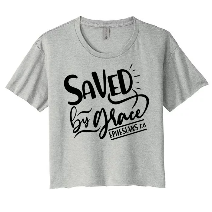 Inspirational Saved by Grace Ephesians 2:8 Women's Crop Top Tee