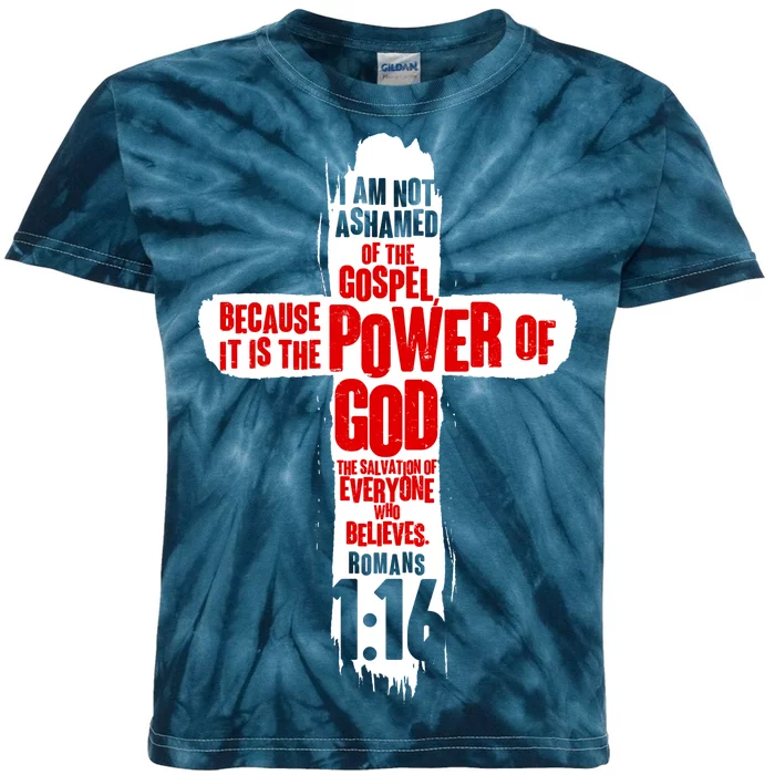 Inspirational The Power Of God Cross Romans 1:16 Kids Tie-Dye T-Shirt