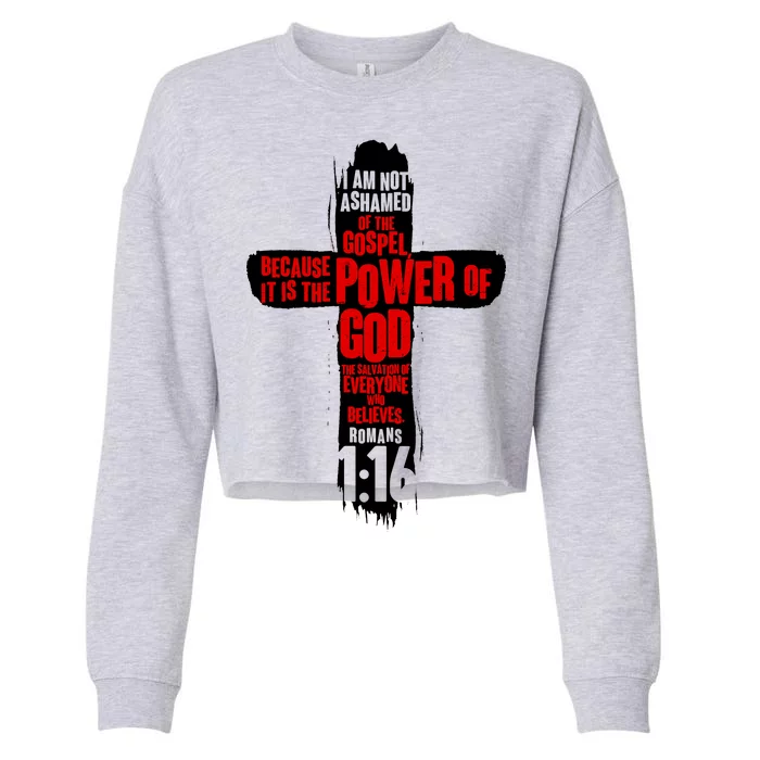 Inspirational The Power Of God Cross Romans 1:16 Cropped Pullover Crew