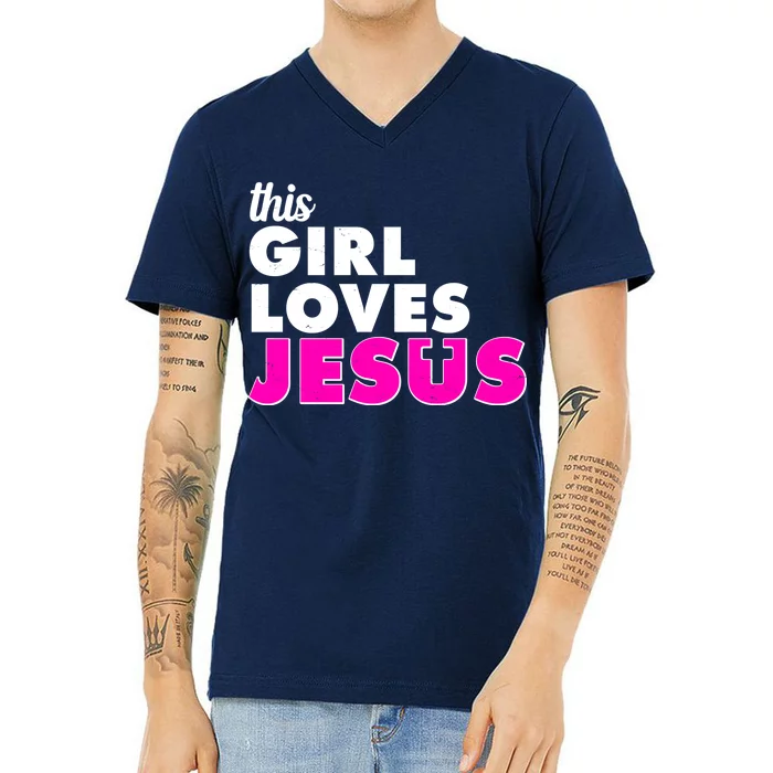 Inspirational This Girl Loves Jesus V-Neck T-Shirt