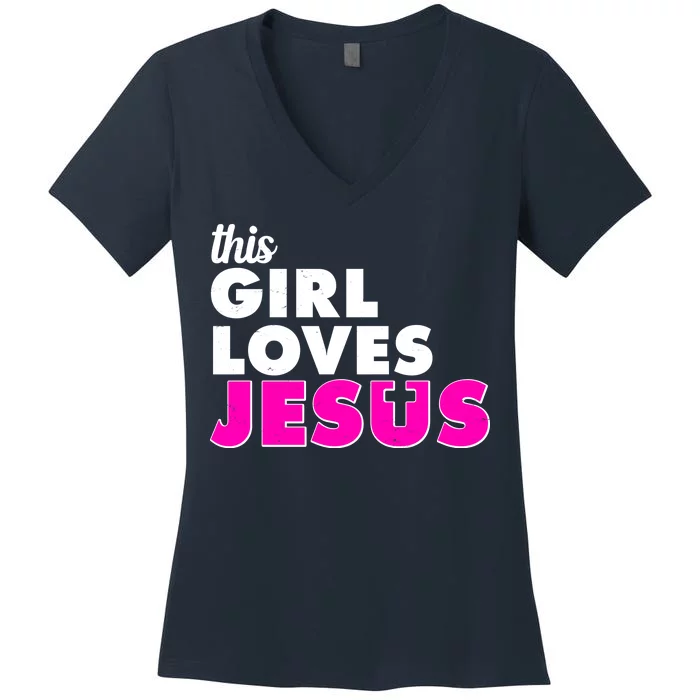 Inspirational This Girl Loves Jesus Women's V-Neck T-Shirt