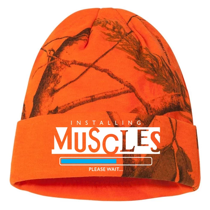 Installing Muscles Please Wait Funny Workout Kati - 12in Camo Beanie