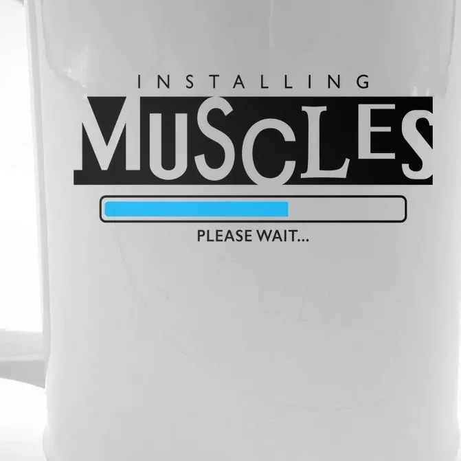 Installing Muscles Please Wait Funny Workout Front & Back Beer Stein