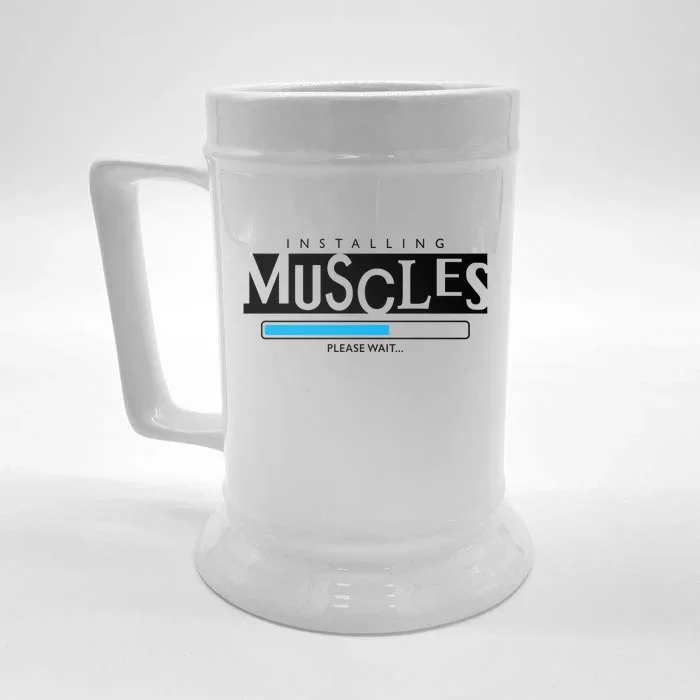 Installing Muscles Please Wait Funny Workout Front & Back Beer Stein