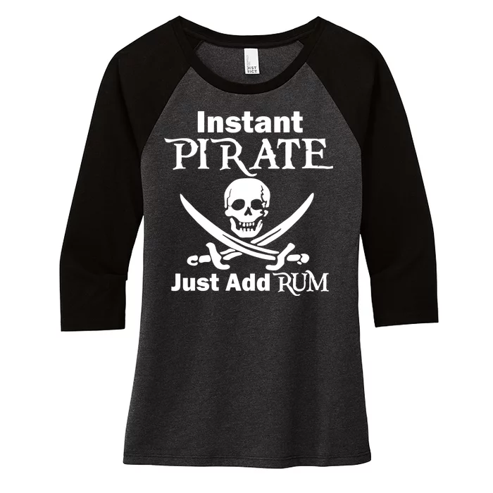 Instant Pirate Just Add Rum Skull Crosswords Women's Tri-Blend 3/4-Sleeve Raglan Shirt