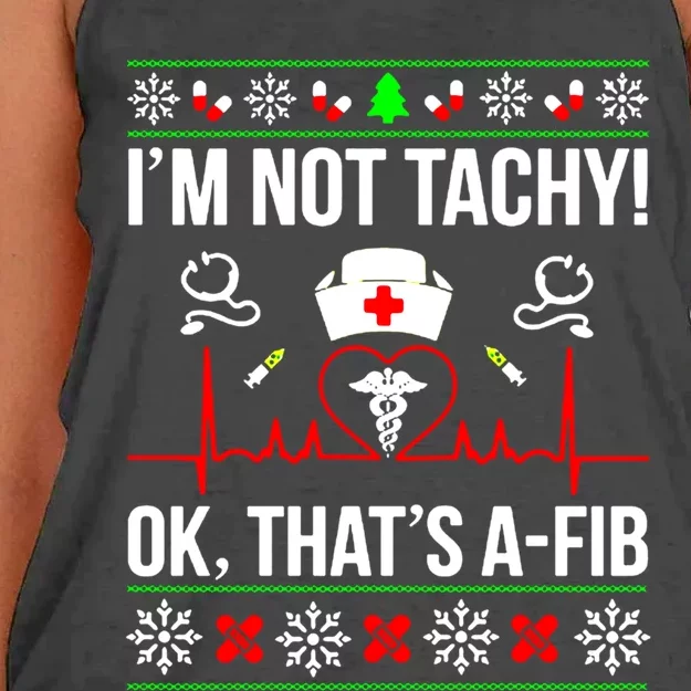 IM Not Tachy Funny Nurse Ugly Christmas Sweater Meaningful Gift Women's Knotted Racerback Tank