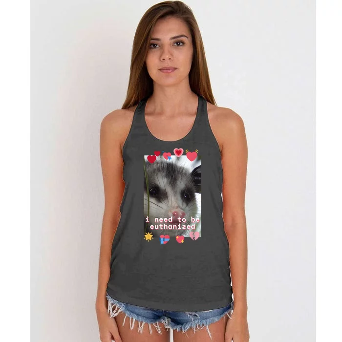 I Need To Be Euthanized Funny Opossum Dark Humor Meme Mental Women's Knotted Racerback Tank