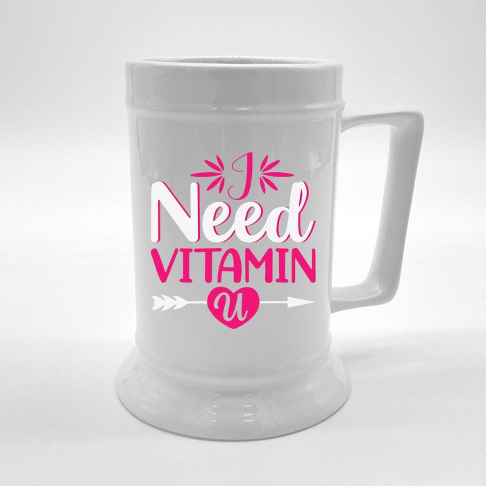 I Need Vitamin U Valentine's Day Love Hearts Front & Back Beer Stein