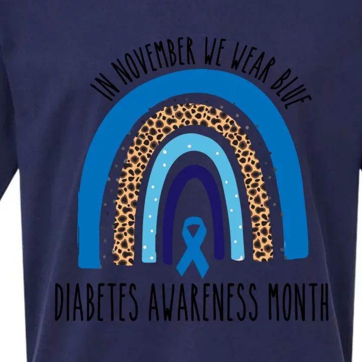 In November We Wear Blue Diabetes Awareness Month Ribbon Gift Sueded Cloud Jersey T-Shirt