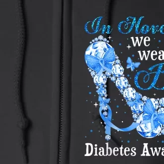 In November We Wear Blue Butterflies Diabetes Awareness Full Zip Hoodie