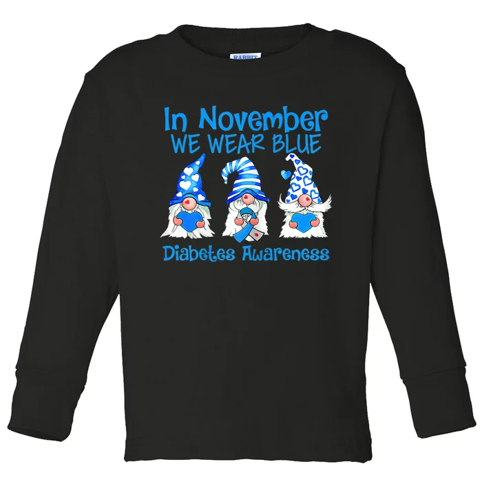 In November We Wear Blue Gnomes T1D Diabetes Awareness Toddler Long Sleeve Shirt