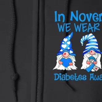 In November We Wear Blue Gnomes T1D Diabetes Awareness Full Zip Hoodie