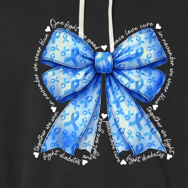 In November We Wear Blue Ribbon Coquette Diabetes Awareness Garment-Dyed Fleece Hoodie