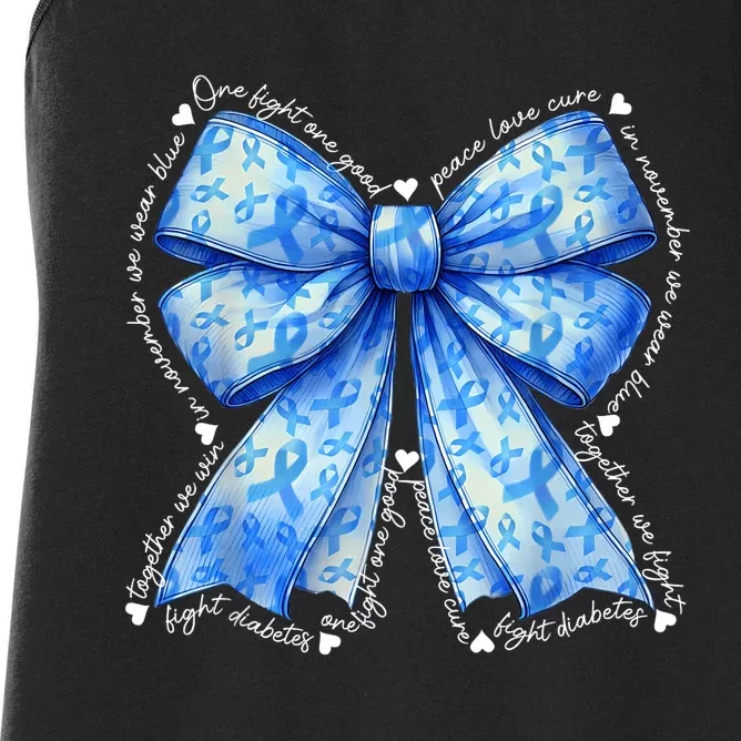 In November We Wear Blue Ribbon Coquette Diabetes Awareness Women's Racerback Tank