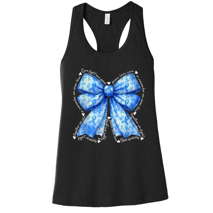 In November We Wear Blue Ribbon Coquette Diabetes Awareness Women's Racerback Tank