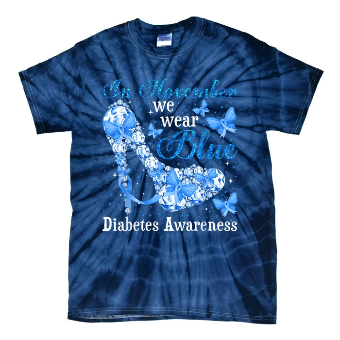 In November We Wear Blue Butterflies Diabetes Awareness Tie-Dye T-Shirt