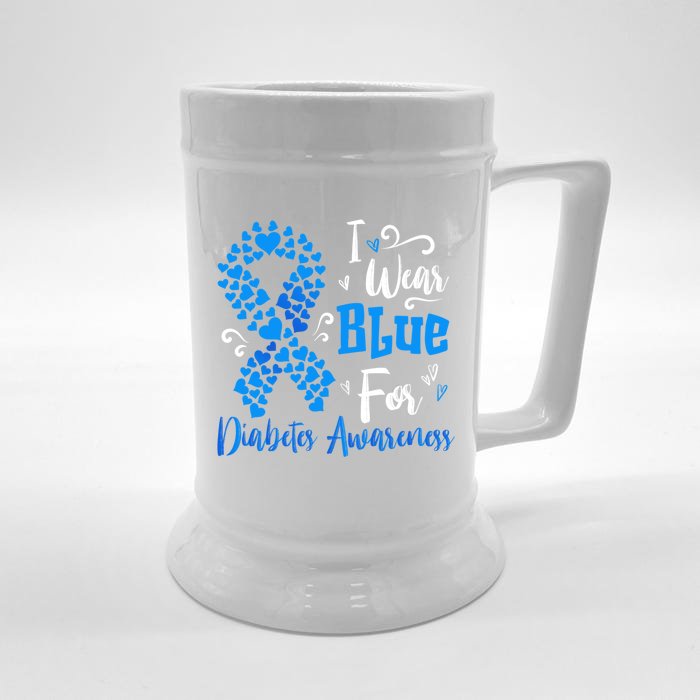 In November We Wear Blue Ribbon Diabetes Awareness Month Cool Gift Front & Back Beer Stein