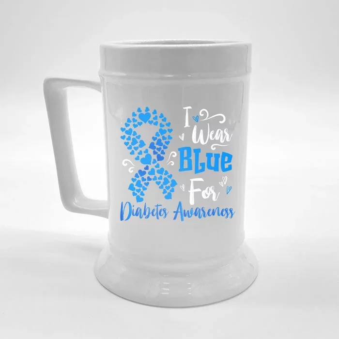 In November We Wear Blue Ribbon Diabetes Awareness Month Cool Gift Front & Back Beer Stein