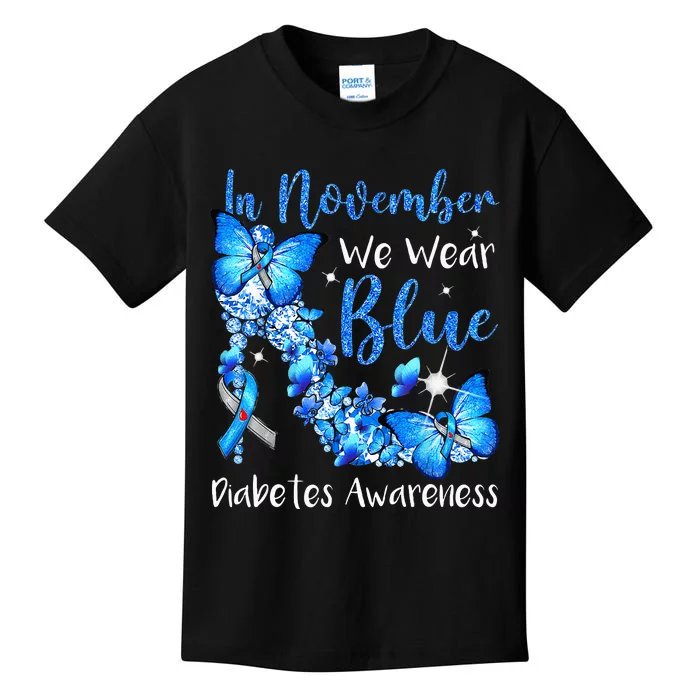 In November We Wear Blue Butterflies Diabetes Awareness Kids T-Shirt