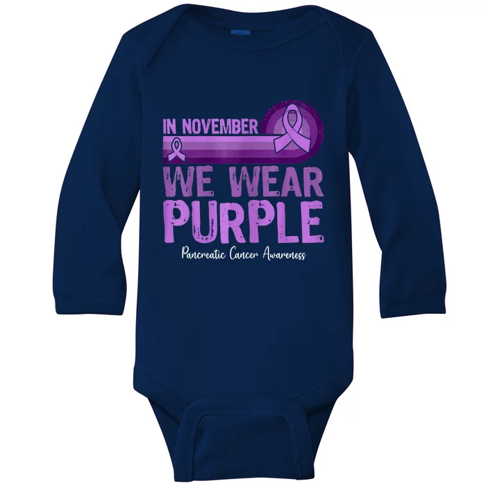 In November We Wear Purple Pancreatic Cancer Awareness Baby Long Sleeve Bodysuit