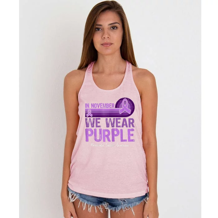 In November We Wear Purple Pancreatic Cancer Awareness Women's Knotted Racerback Tank