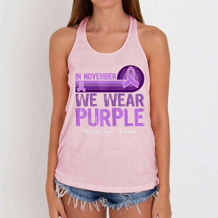 In November We Wear Purple Pancreatic Cancer Awareness Women's Knotted Racerback Tank