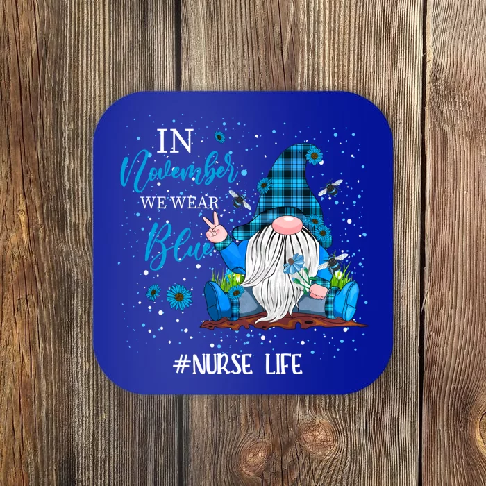 In November We Wear Blue Gnome Nurse Diabetes Awareness Gift Coaster