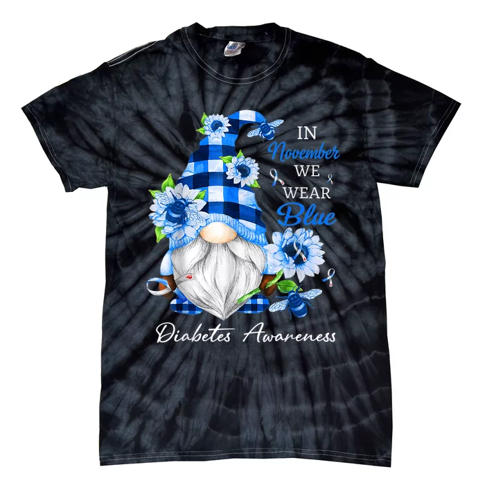 In November We Wear Blue Gnome Diabetes Awareness Tie-Dye T-Shirt