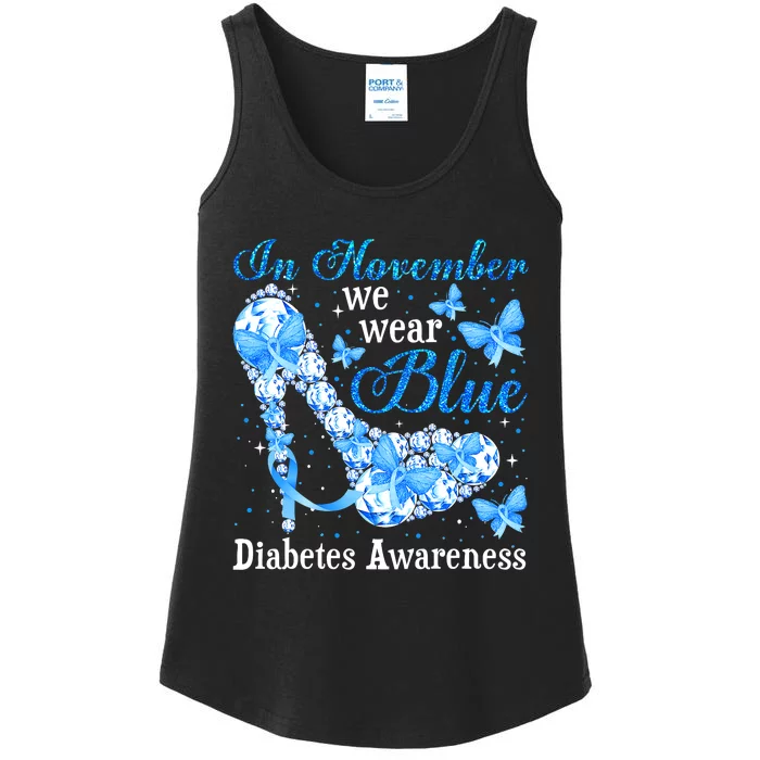 In November We Wear Blue Butterflies Diabetes Awareness Ladies Essential Tank