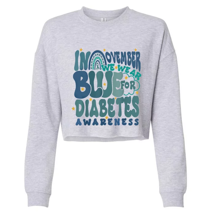 In November We Wear Blue Ribbon Type 1 Diabetes Awareness Cropped Pullover Crew