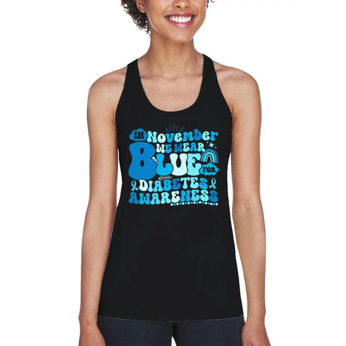 In November We Wear Blue Groovy Diabetic Diabetes Awareness Women's Racerback Tank