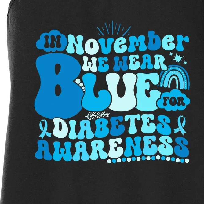 In November We Wear Blue Groovy Diabetic Diabetes Awareness Women's Racerback Tank