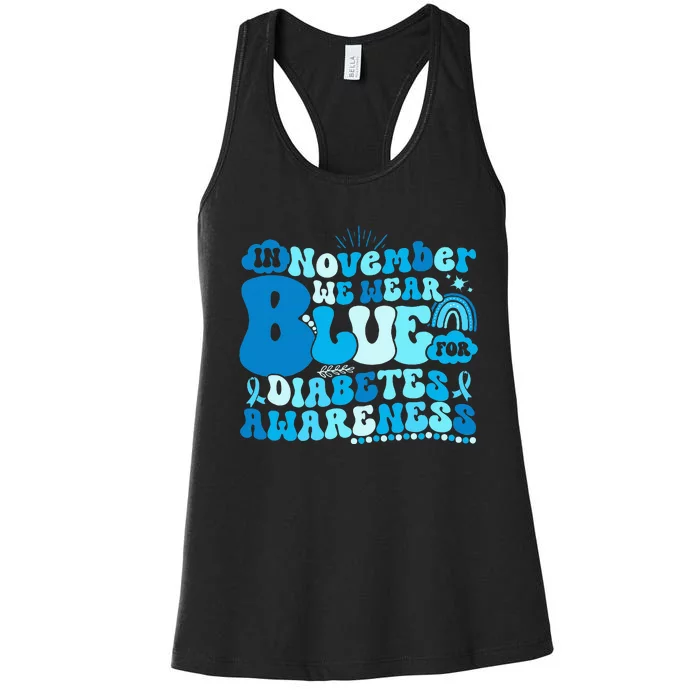 In November We Wear Blue Groovy Diabetic Diabetes Awareness Women's Racerback Tank