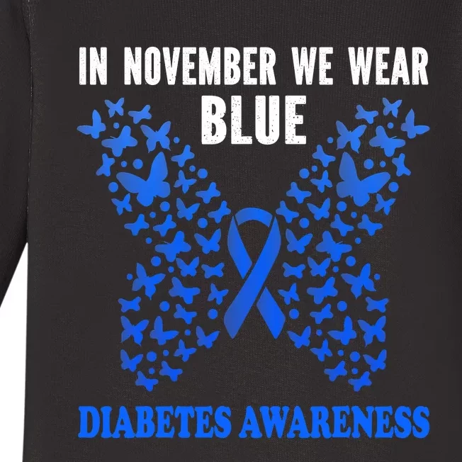 in november we wear blue diabetes awareness blue ribbon Baby Long Sleeve Bodysuit