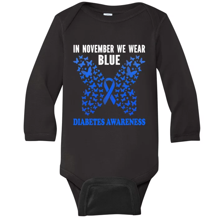 in november we wear blue diabetes awareness blue ribbon Baby Long Sleeve Bodysuit