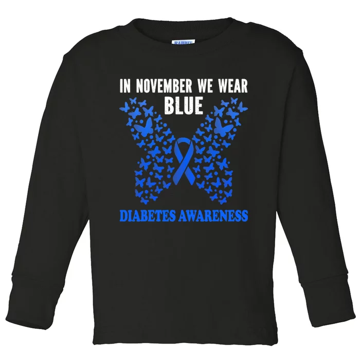 in november we wear blue diabetes awareness blue ribbon Toddler Long Sleeve Shirt