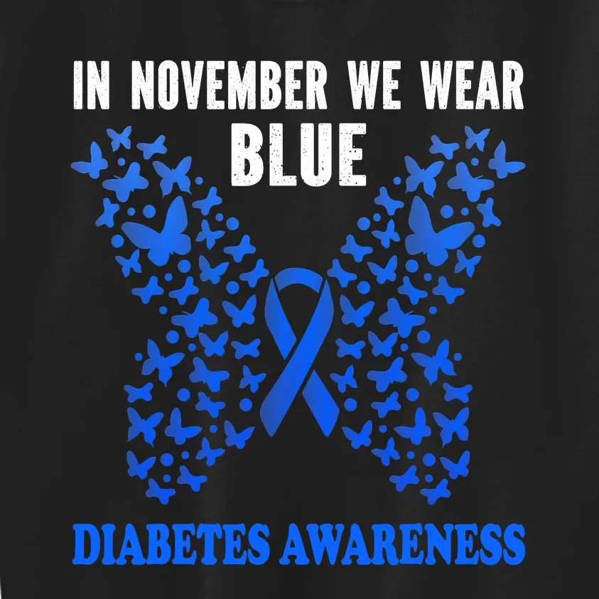 in november we wear blue diabetes awareness blue ribbon Kids Sweatshirt