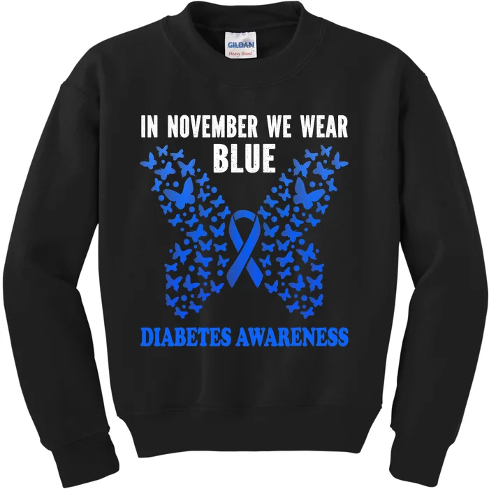 in november we wear blue diabetes awareness blue ribbon Kids Sweatshirt