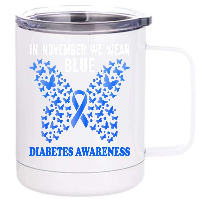 in november we wear blue diabetes awareness blue ribbon Front & Back 12oz Stainless Steel Tumbler Cup