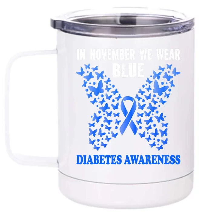 in november we wear blue diabetes awareness blue ribbon Front & Back 12oz Stainless Steel Tumbler Cup