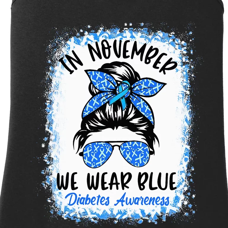 In November We Wear Blue Messy Bun Diabetes Awareness Ladies Essential Tank