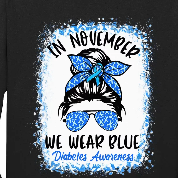 In November We Wear Blue Messy Bun Diabetes Awareness Tall Long Sleeve T-Shirt